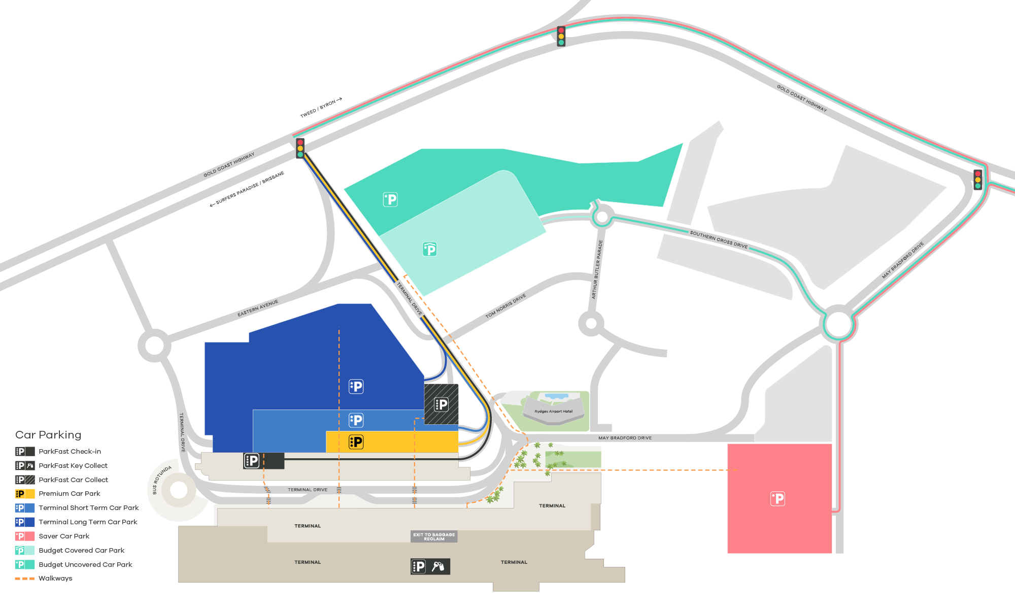 Car park locations at the Gold Coast Airport